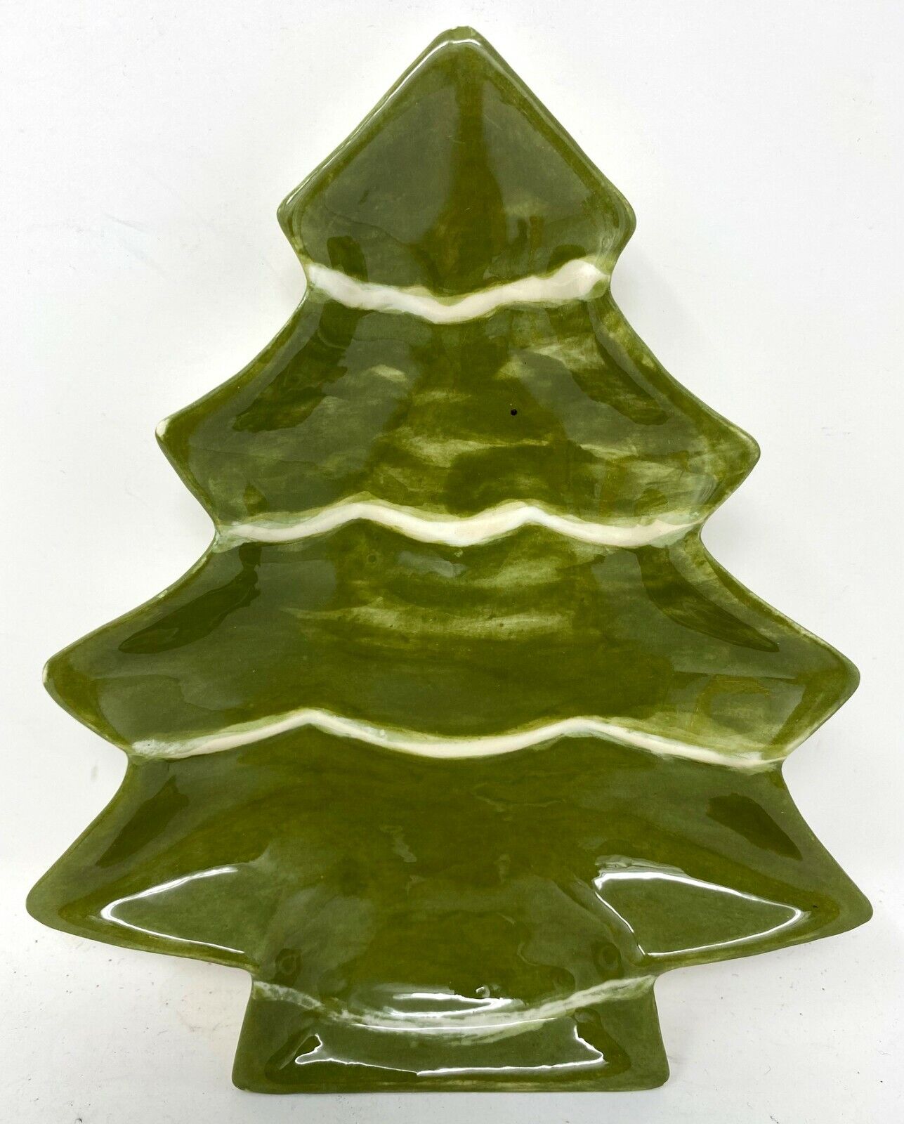 Vintage 1976 Green Christmas Tree Candy Serving Dish Tray Signed Alicia Caudillo