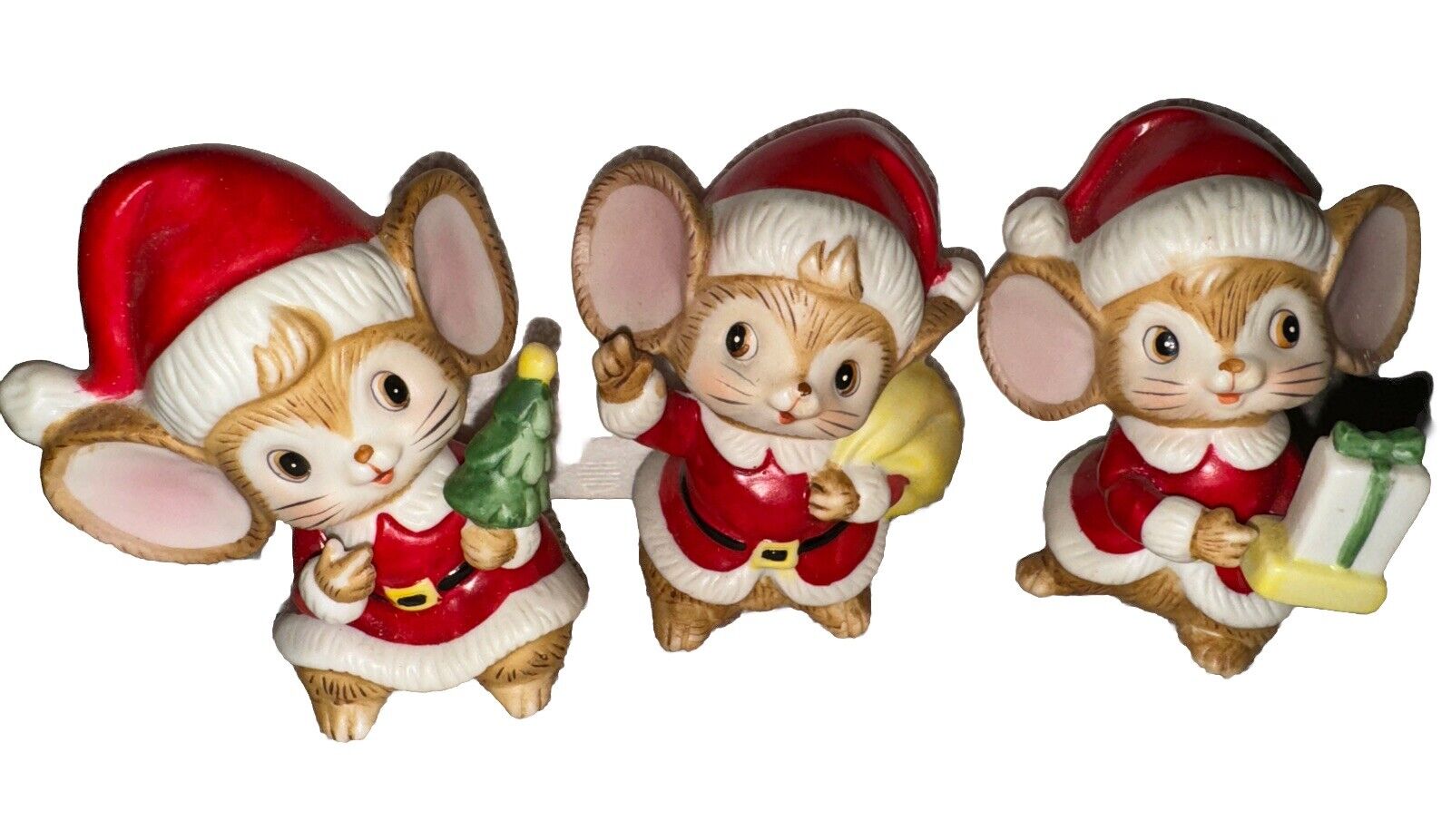 Set  3 HOMECO Christmas Mouse Mice Santa Suits Holiday ceramic Figurines VINTAGE