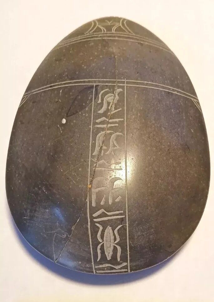 RARE ANTIQUE ANCIENT EGYPTIAN Scarab Good Luck Writing Hiroglyphic Black Stone