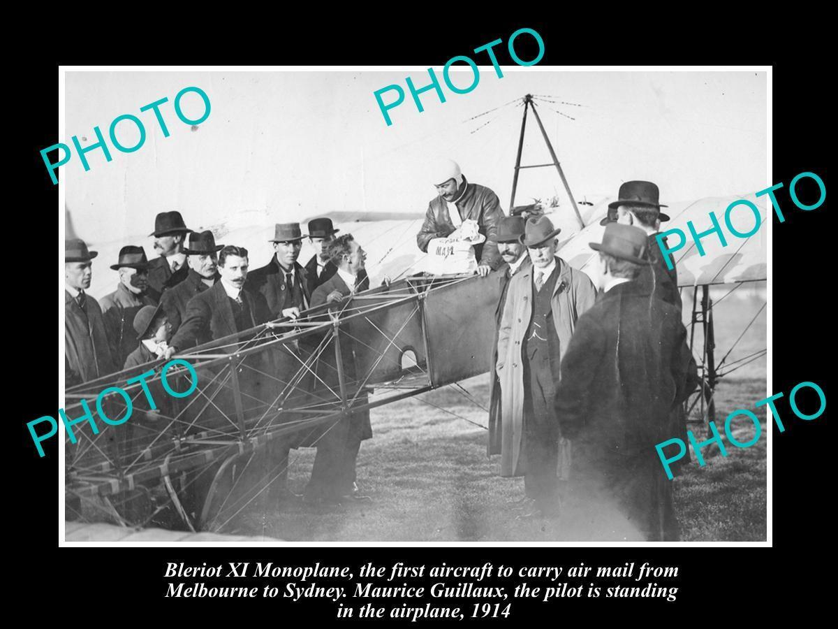 OLD LARGE HISTORIC PHOTO OF 1st MELBOURNE TO SYDNEY AIRMAIL PLANE c1914 BLERIOT
