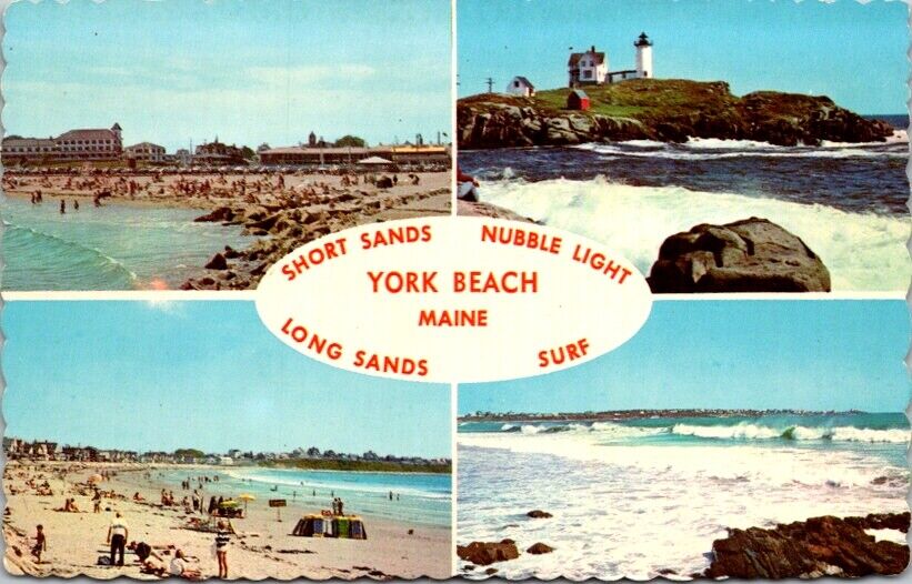 Multi View Postcard Short Long Sands Nubble Lighthouse York Beach Maine ME  S237