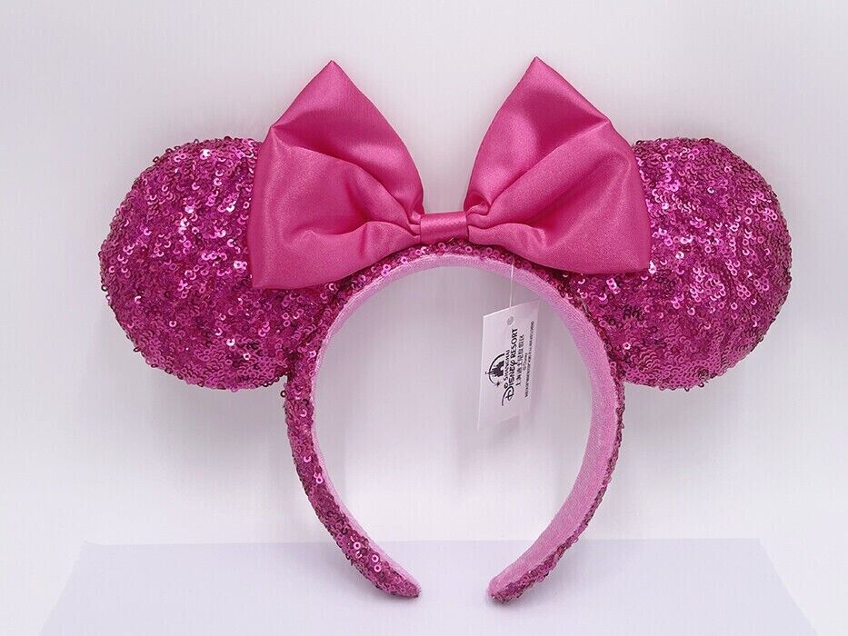 Hot 2023 Ears Bow Magenta Pink Minnie Sequin Disney Parks Orchid Headband