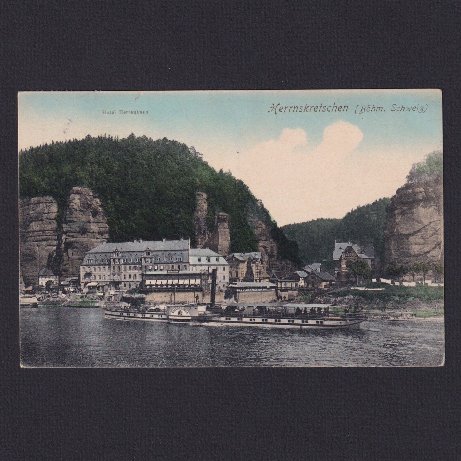 CZECHIA AUSTRIA, Postcard, Hrensko, Hotel Herrenhaus, Steamboat, Used