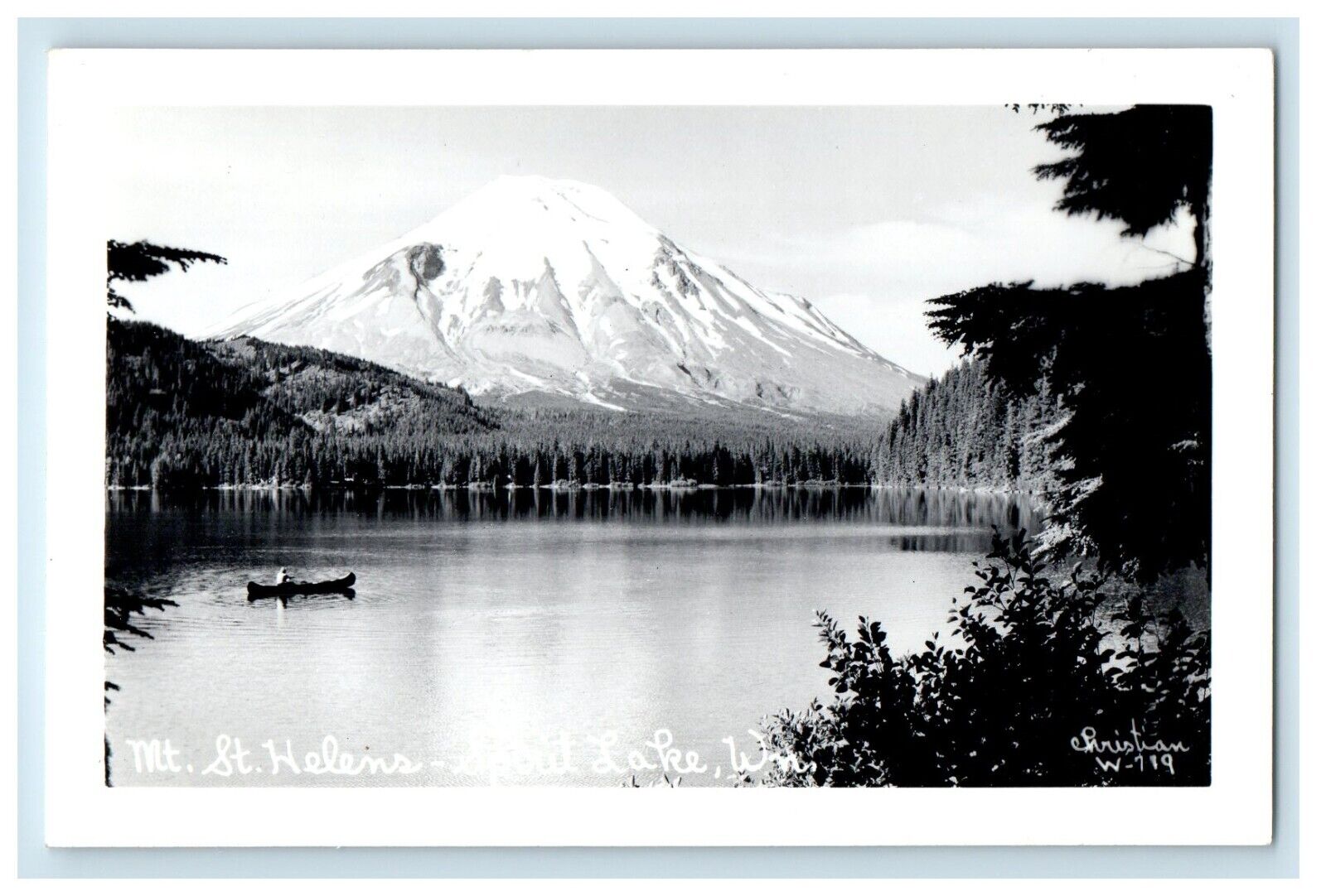 c1940's Mt. St. Helens Spirit Lake Washington WA, Christian RPPC Photo Postcard