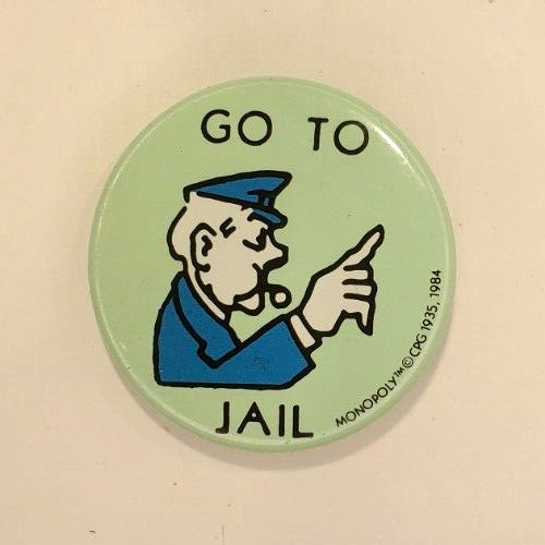 2 Vntg 1984 Monopoly Go To Jail and Pass Go  American Greetings Pinback Buttons