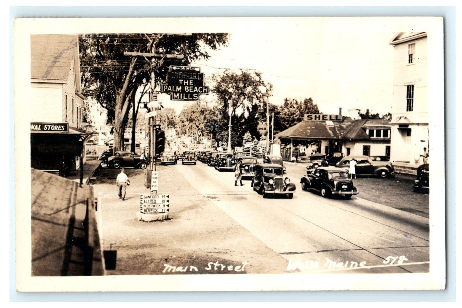 1941 Main Street Shell Station Palm Beach Mills Wells ME Maine RPPC Postcard