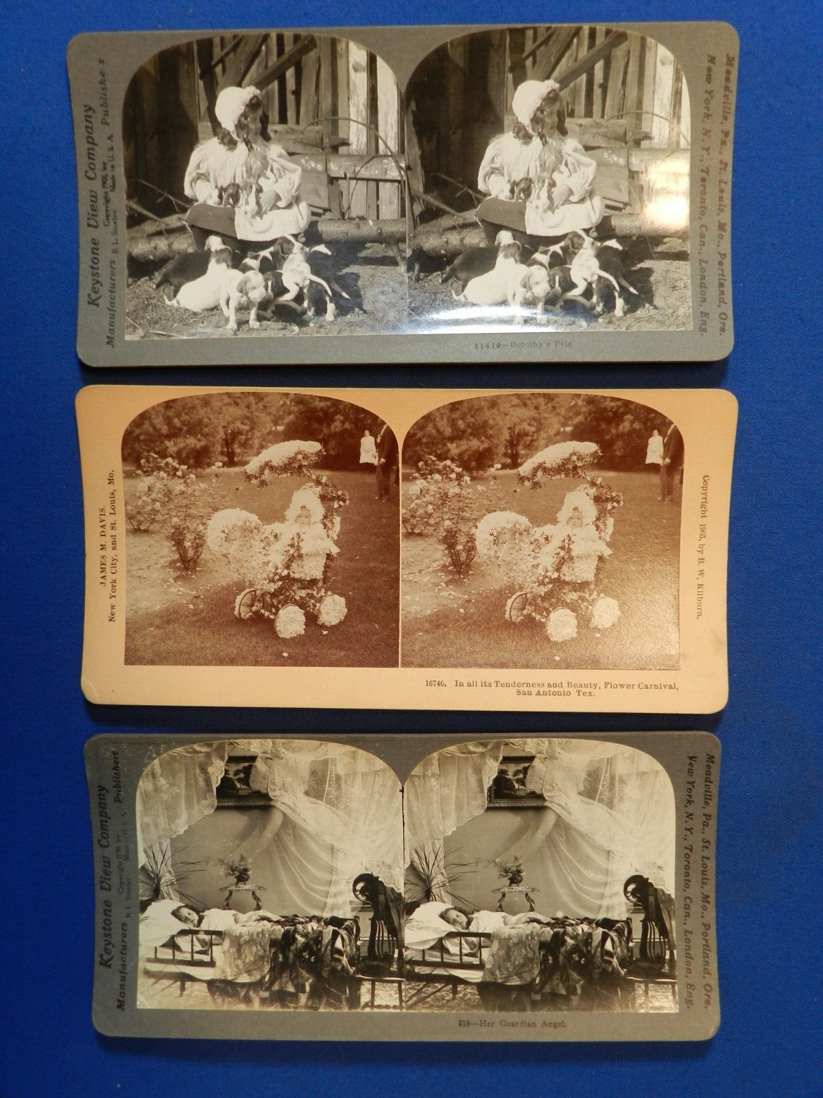 3 Real Photo Stereoviews of LITTLE GIRLS , Pub\'d by Keystone & Kilburn (1901/05)