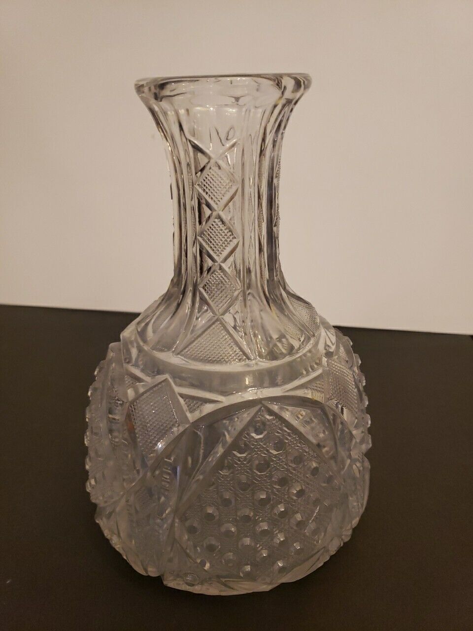 ANTIQUE Hand Blown Glass Wine / Water Carafe Decanter Vase, 8 in tall B24