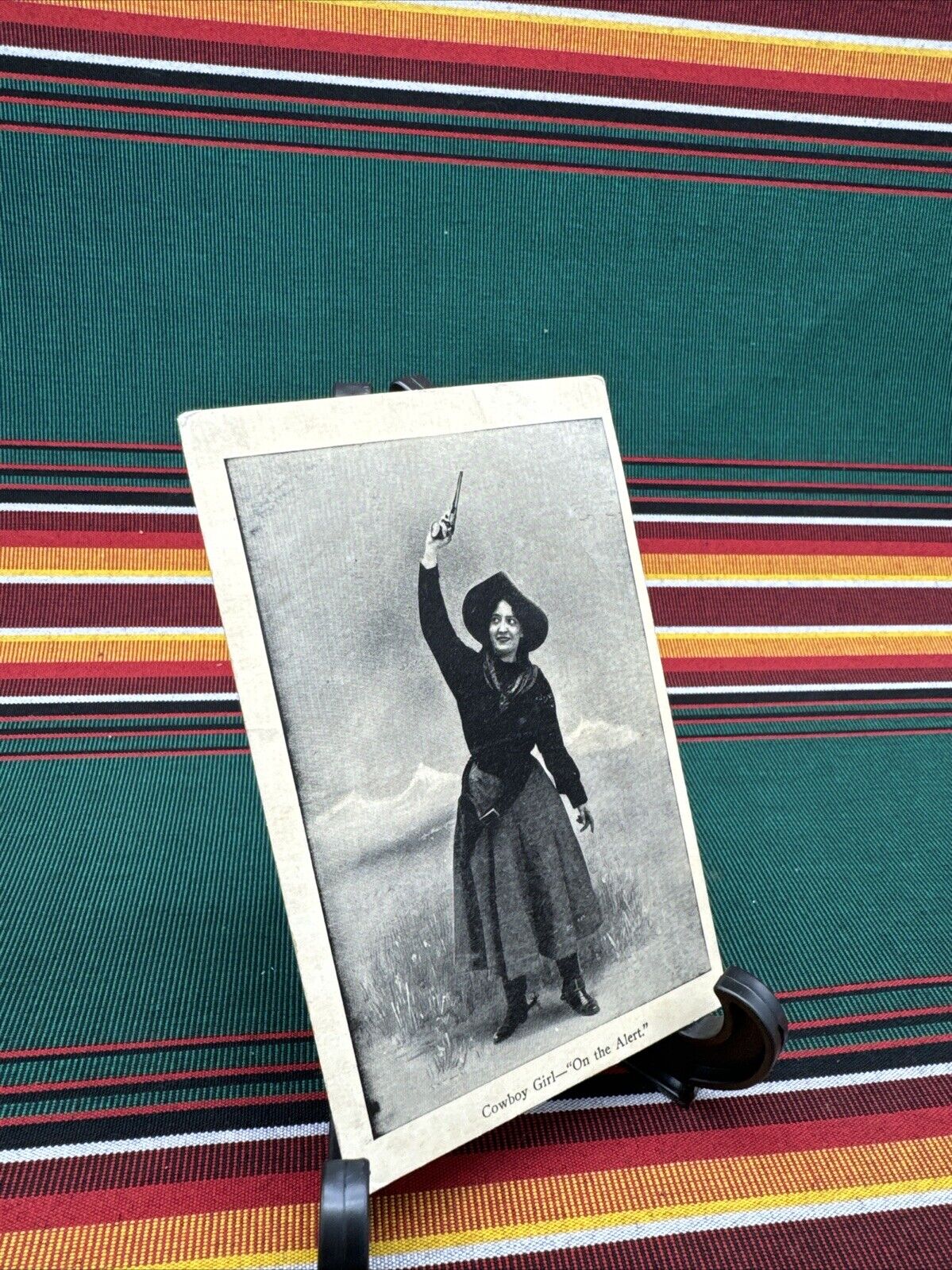 1907 Cowboy Girl Cowgirl Holding Up Revolver Gun Photo Postcard  A17