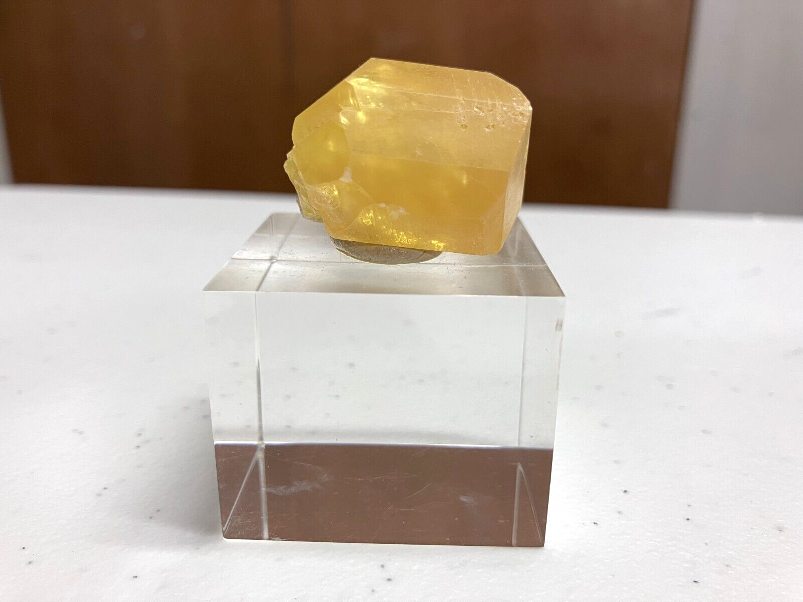 Genuine Pure Sulfur Crystal on Lucite Cube