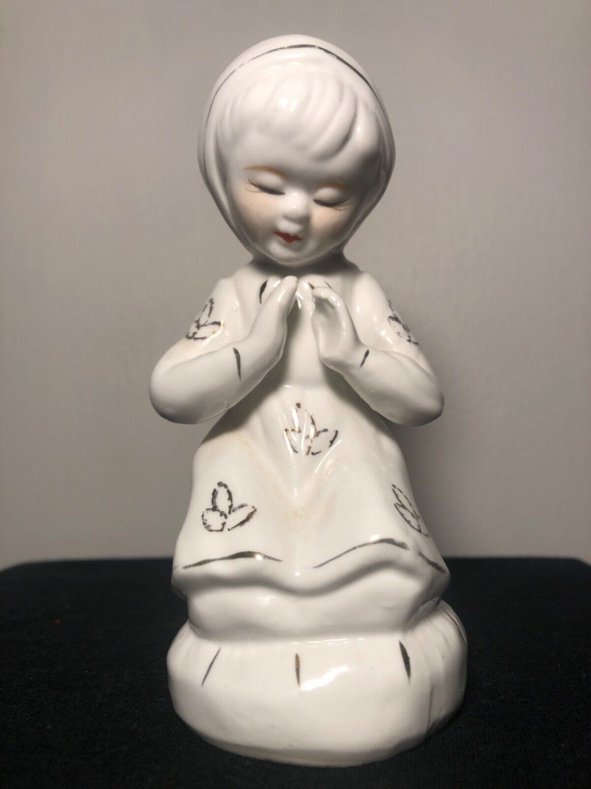 Praying Girl White Porcelain Statue With Gold Accents