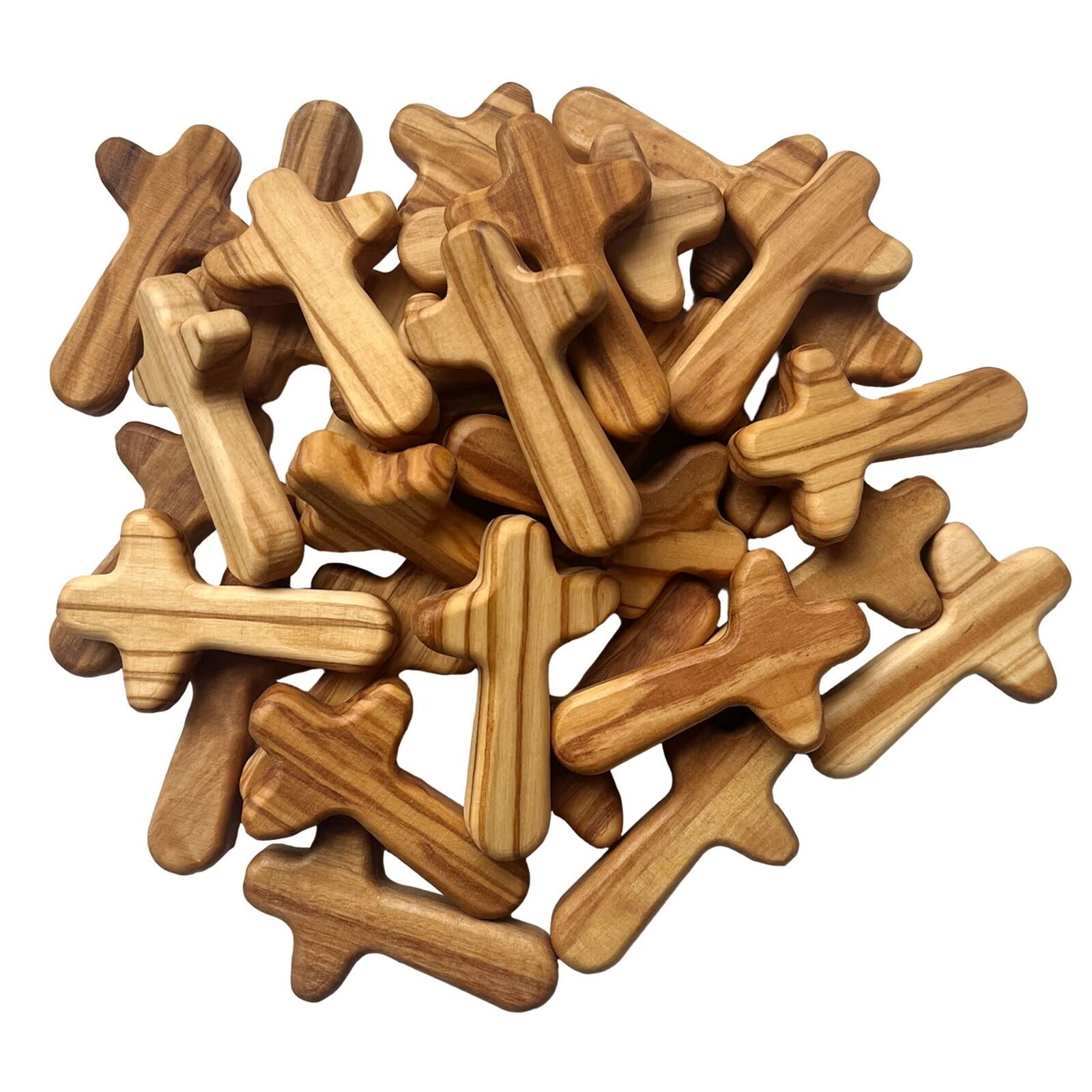 30 Pieces Small Olive Wood Crosses Holding Crosses 2.56in Portable Prayer Cro...