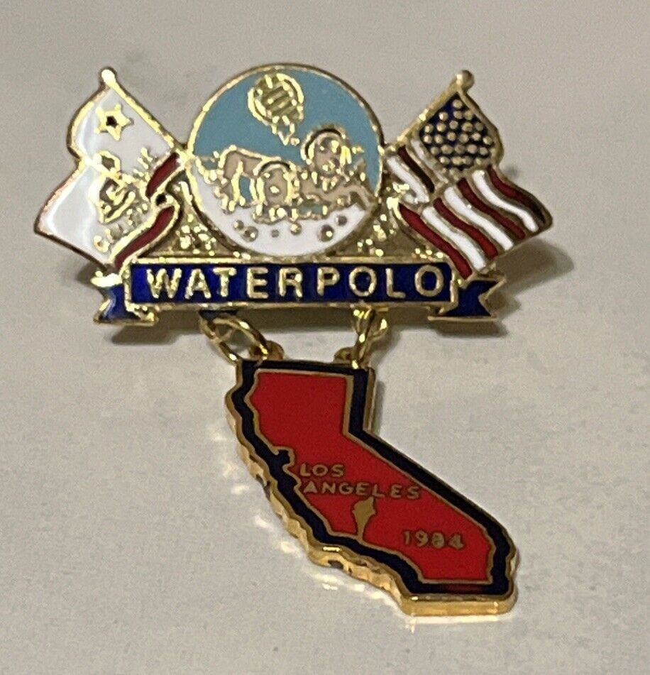 Water Polo Olympic Pin ~ 1984 Los Angeles ~ LA ~ Dangler ~ CA cutout