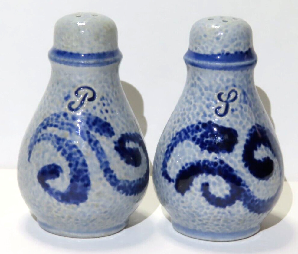 Vintage Handcrafted German Salt Glaze Blue / Gray Salt and Pepper Shakers