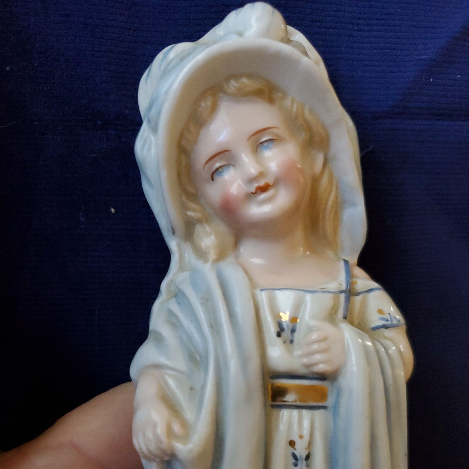 Antique Vnt Victorian Girl Figurine Schafer& Vater? DressUp Mama Blue Hat Germay