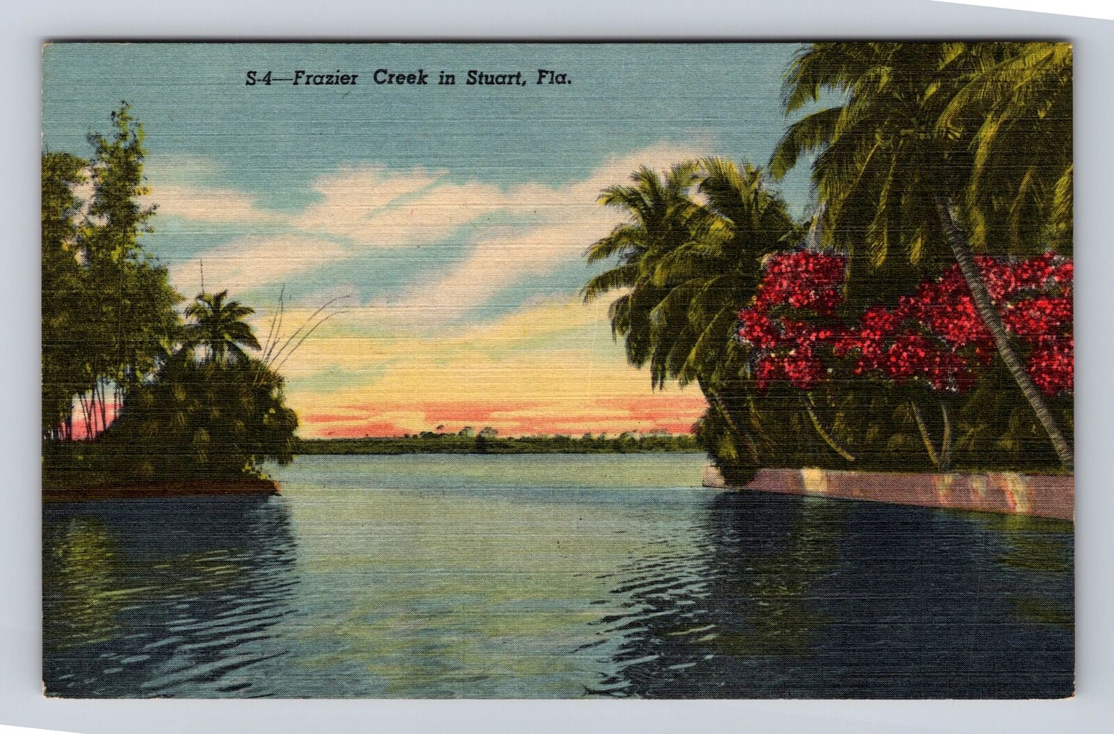 Stuart FL-Florida, Sunset on Frazier Creek, Antique Vintage Postcard