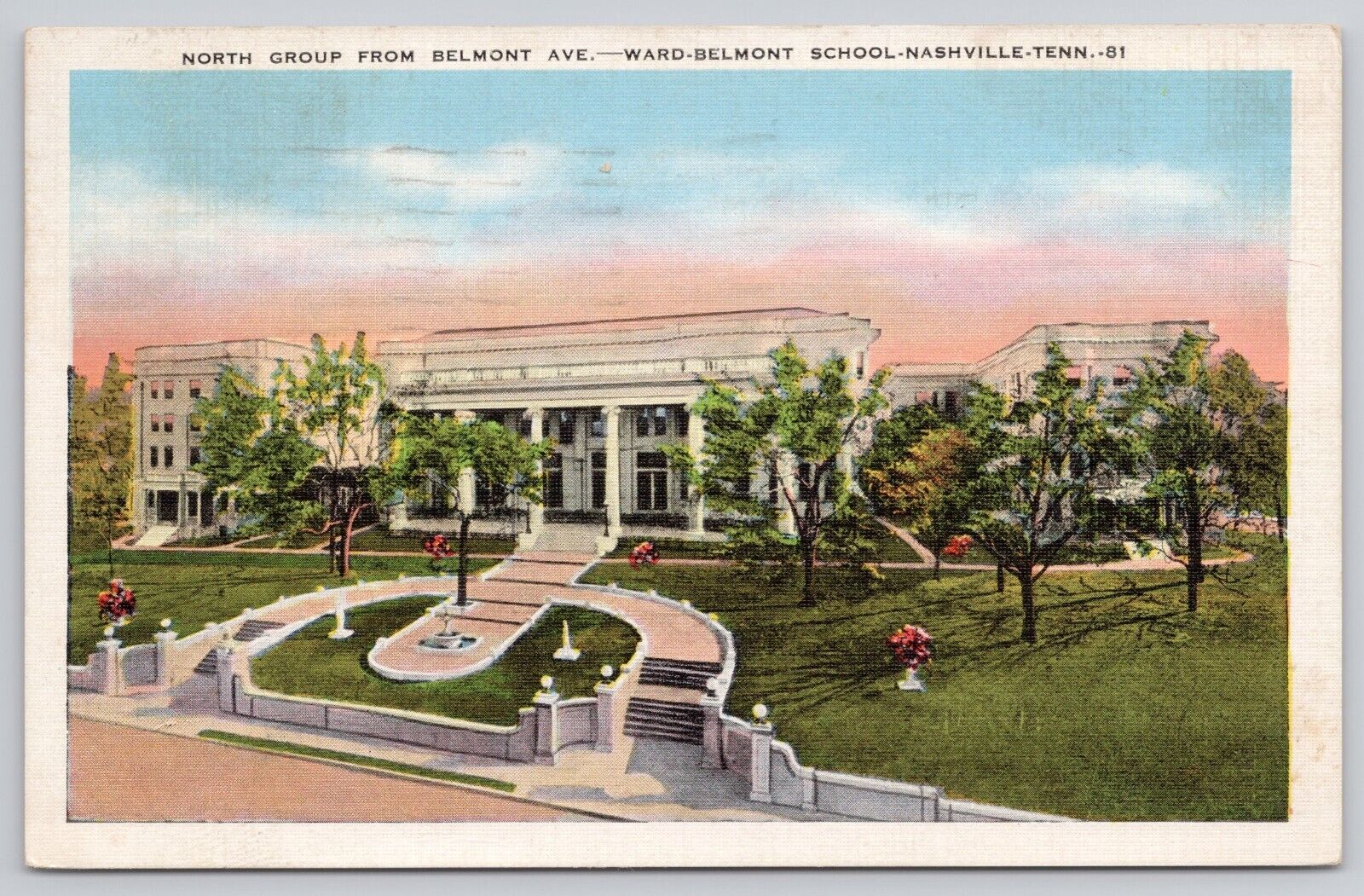 Postcard North group from Belmont Ave., Ward Belmont school Nashville Tennessee