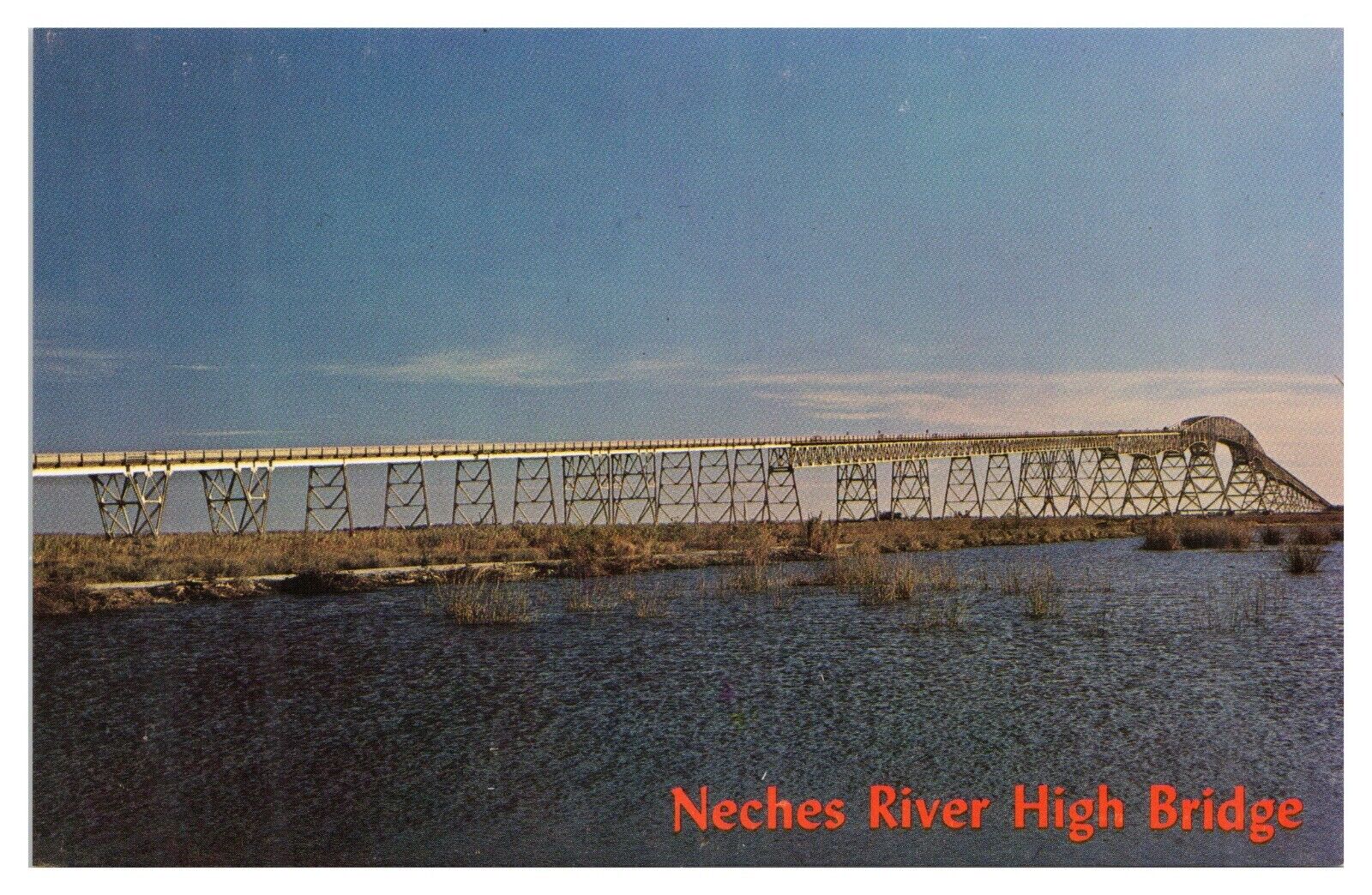 Vintage Neches River High Bridge Port Arthur Orange TX Postcard Unposted