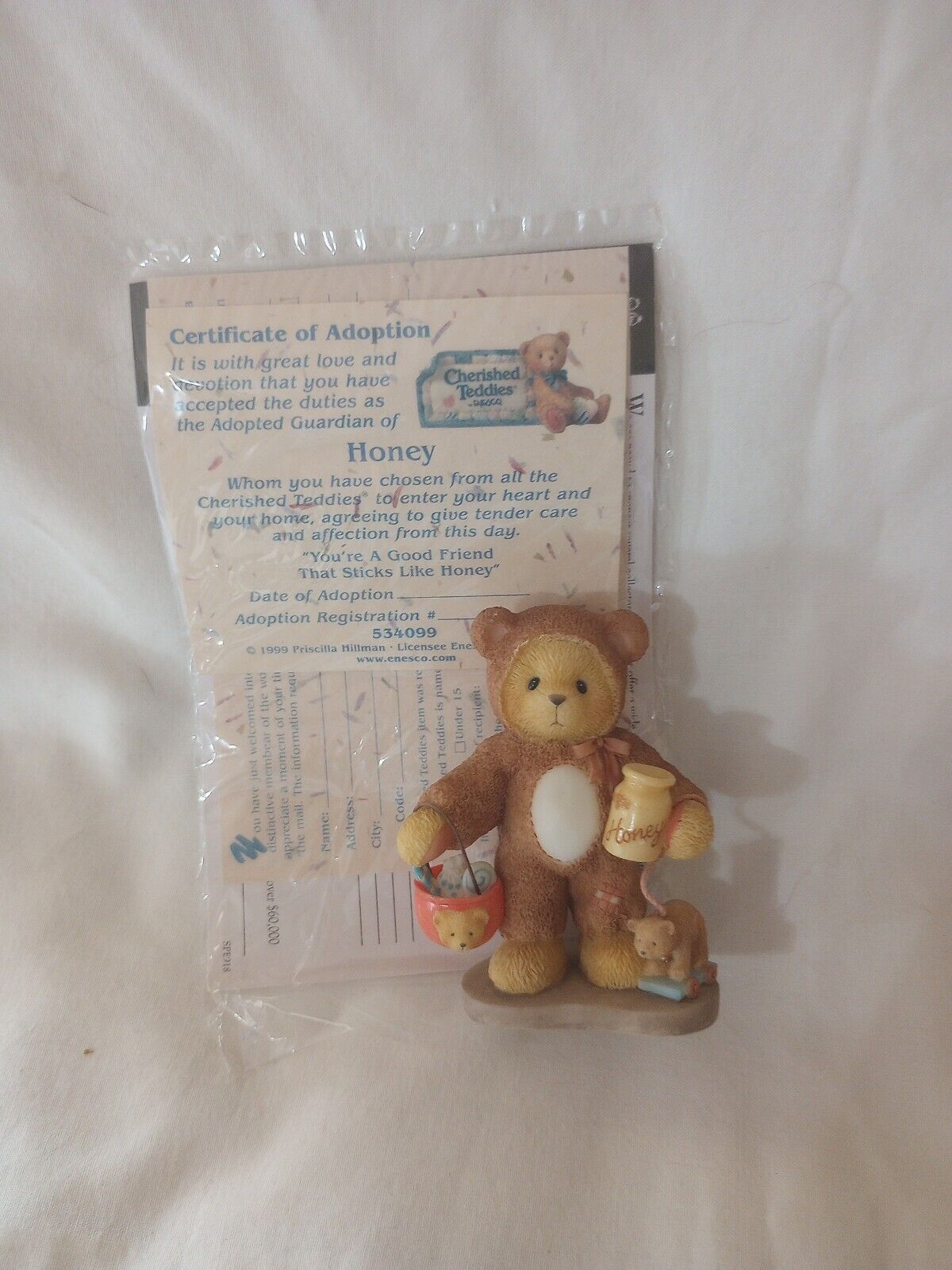 1999 Enesco Cherished Teddies Honey  534099 Boy Dressed As Teddy Bear Box, COA