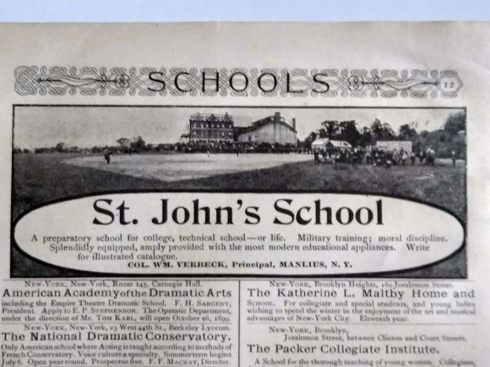 1899 Manlius New York St Johns School Photo William Verbeck Vintage Print Ad