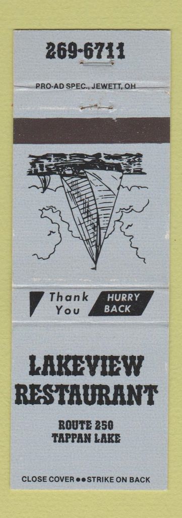 Matchbook Cover - Lakeview Restaurant Tappan Lake OH