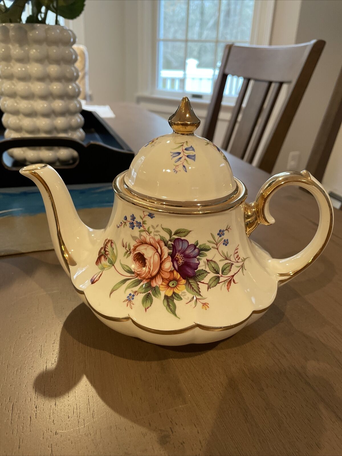 Vintage Sadler Carousel Bell Shape Rose Bouquet Teapot - Floral