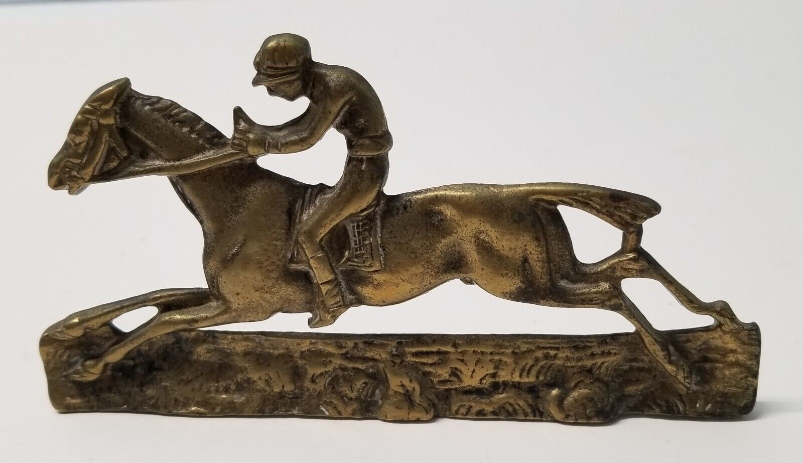 Vintage Brass Racing Horse Rider Jockey Paperweight Display 6.5