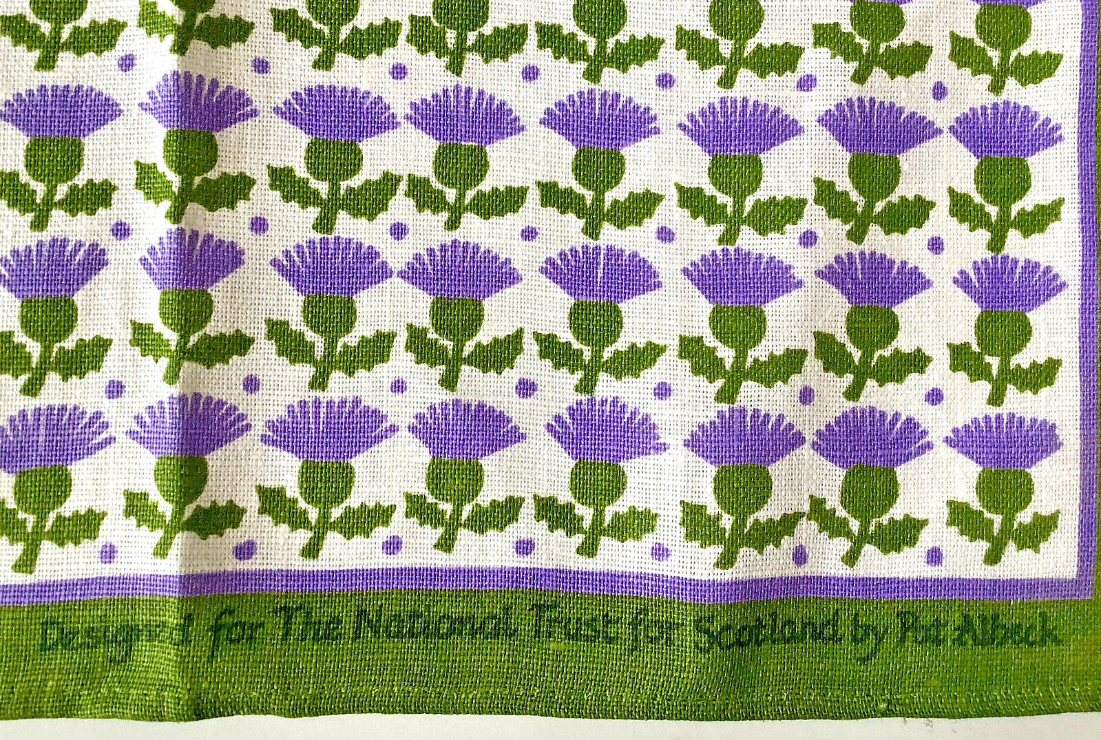 Vintage New Pat Albeck Linen Tea Kitchen Towel Thistle National Trust Scotland