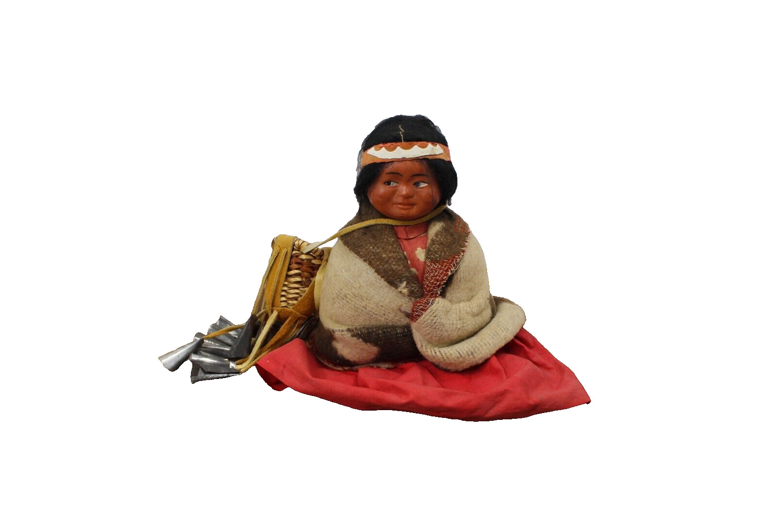 Vintage Native American Indian Skookum Doll in Trade Blanket Sitting Down