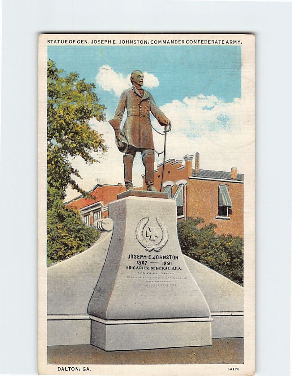 Postcard General Joseph E Johnston Statue Commander Confederate Army Dalton GA