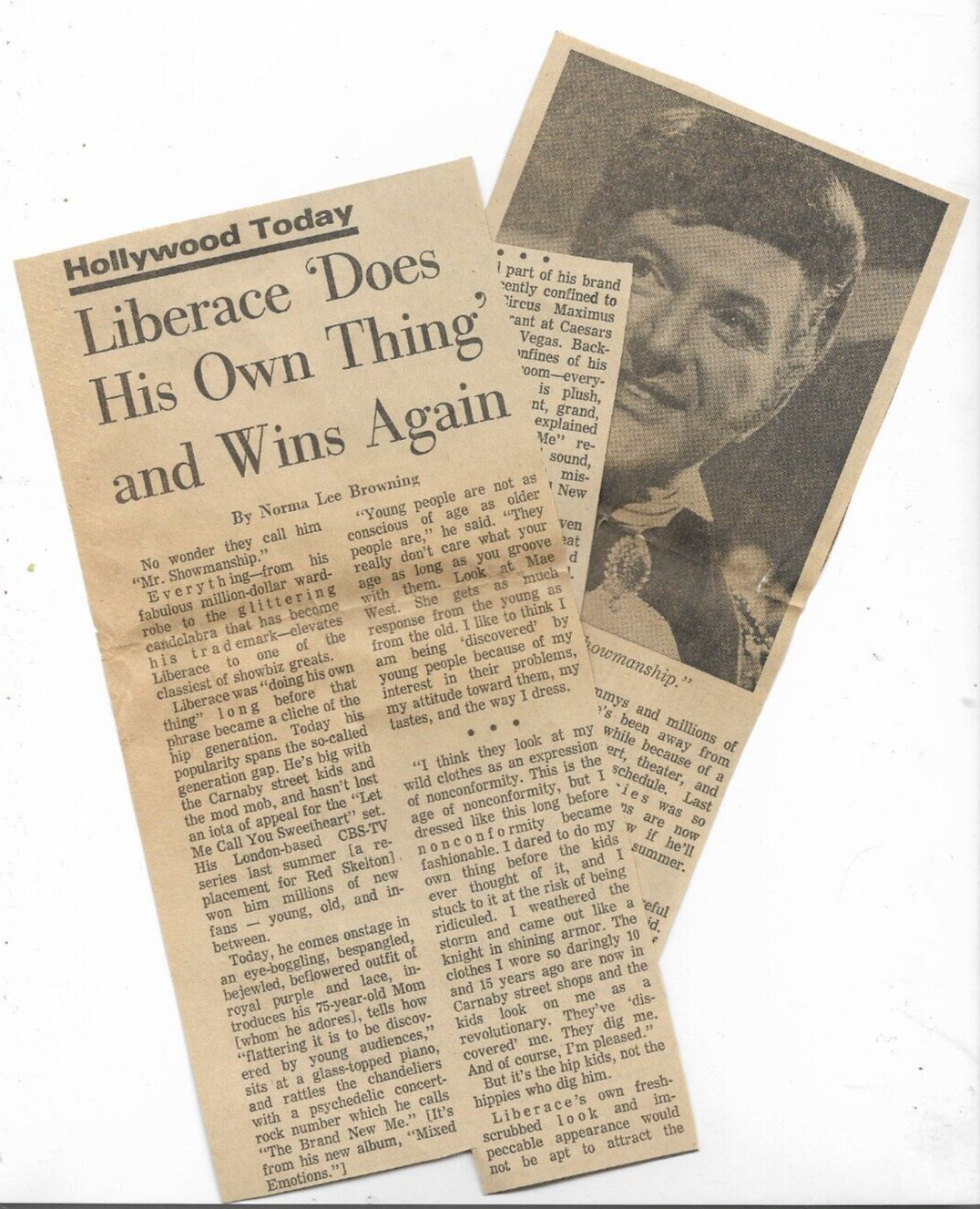 Liberace Does His Own Thing and Wins Again Chicago Tribune article 1970
