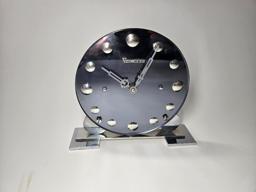 Art Deco French Chrome and Glass Vedette Electrical Clock 1930s