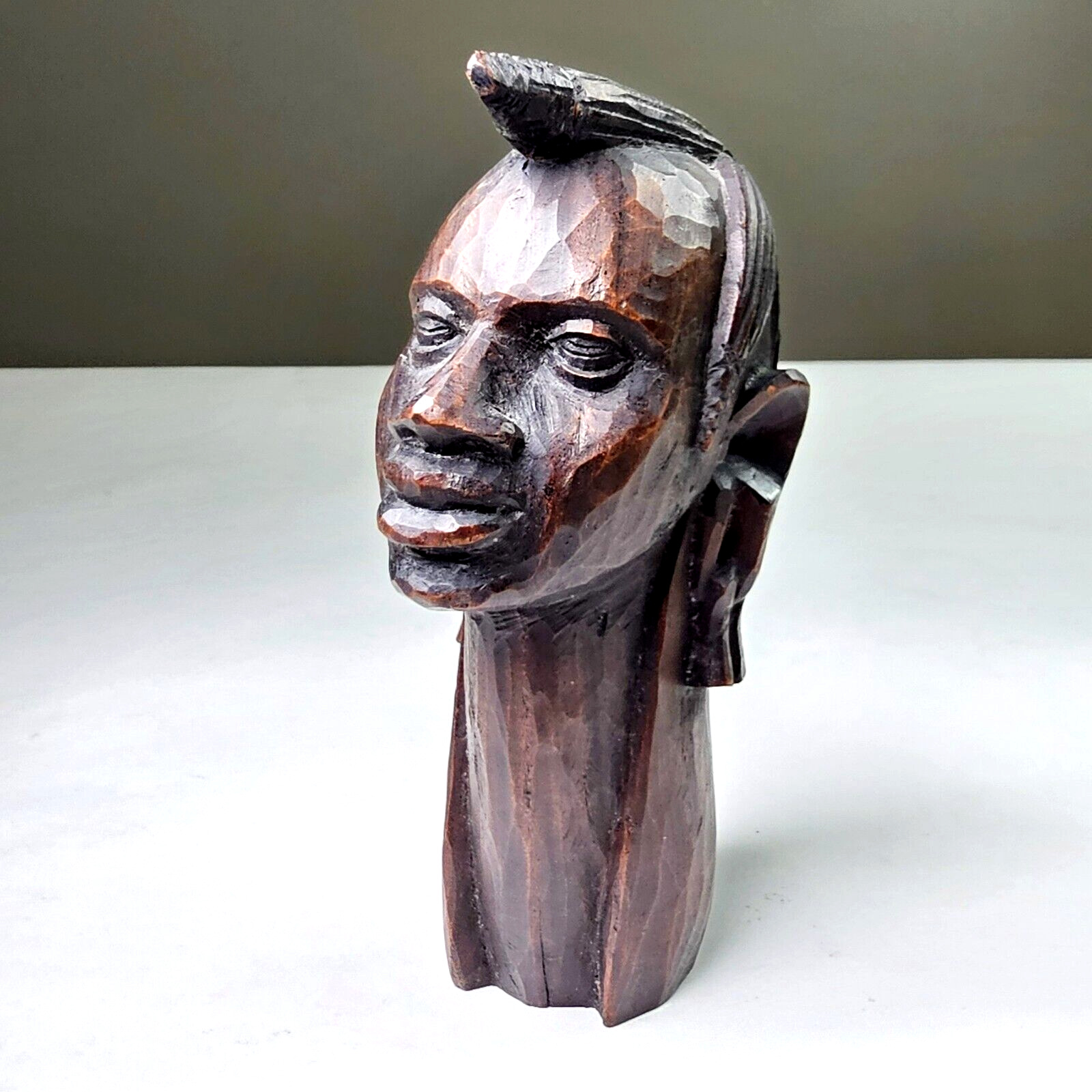 Vintage Hand Carved Wood Woman Sculpture African Art Head Statue Figure Bust 5\