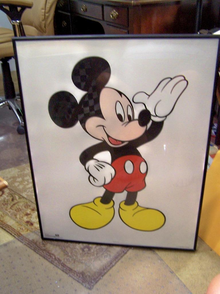 Rare Walt Disney co.Extra Large  Mickey Mouse Framed Color Print 28X22 UV glass