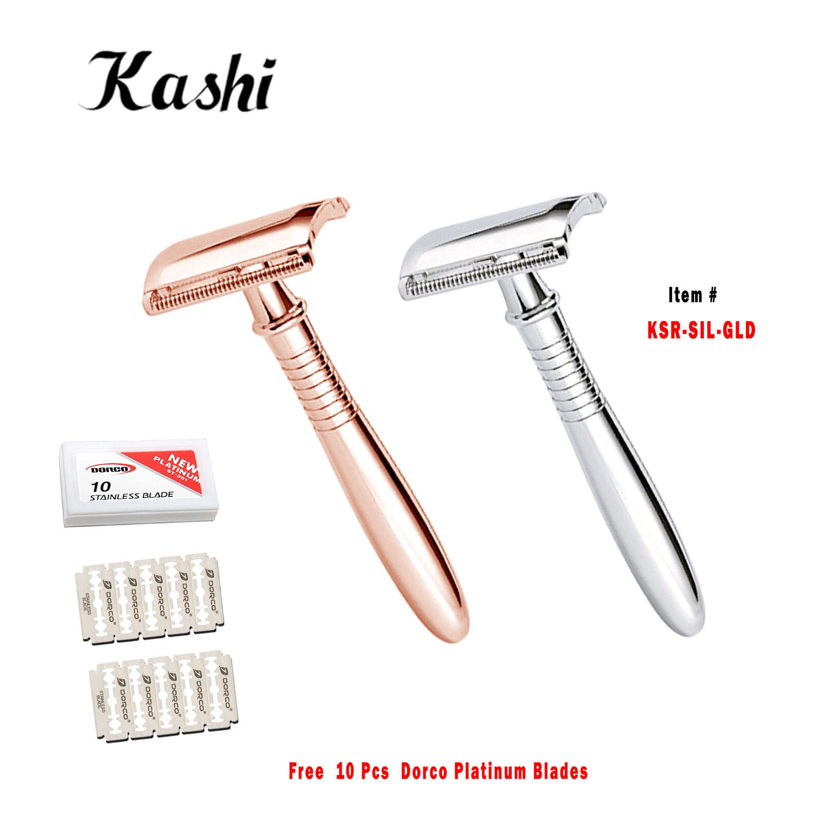2 Pcs Professional Kashi Double Edge Chrome Shaving Safety Razor+10 Dorco Blades