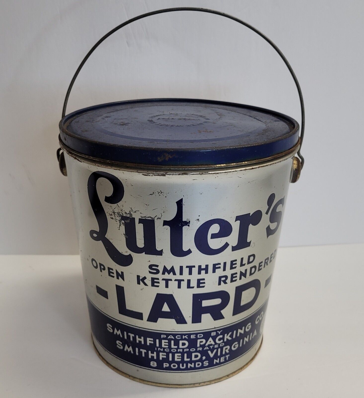 Vintage Luter\'s LARD Smithfield NC USA Advertising 8 lbs Tin Can Bucket