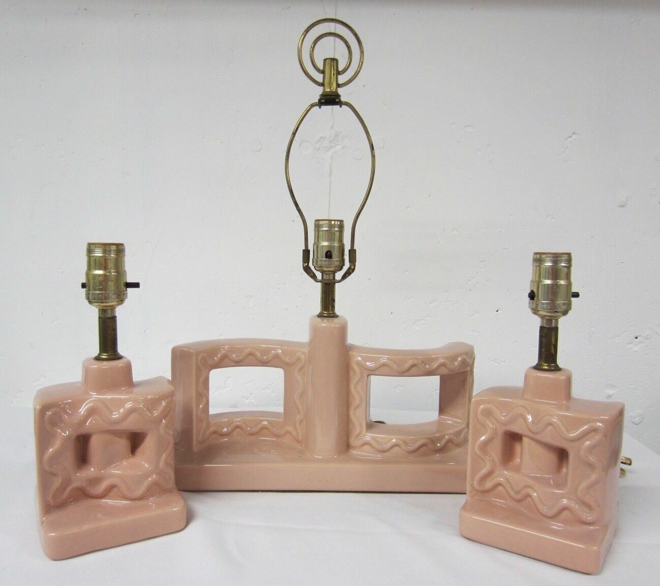 Set 3 Vtg Gonder Mid Century Pink Ceramic Southwestern Hollywood Table Lamps