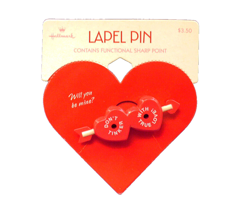 Hallmark PIN Valentines Vintage TINKER TOYS HEART ARROW Wood Look \'92 Brooch NEW