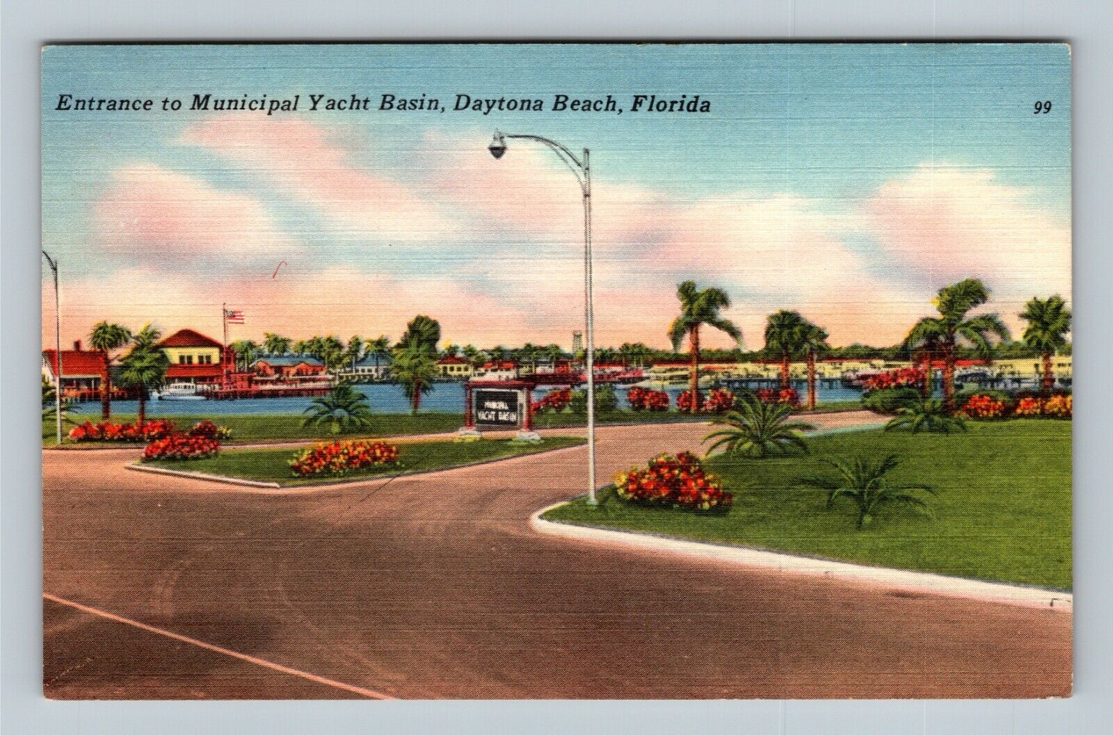 Daytona Beach FL, Entrance To Municipal Yacht Basin, Florida Vintage Postcard