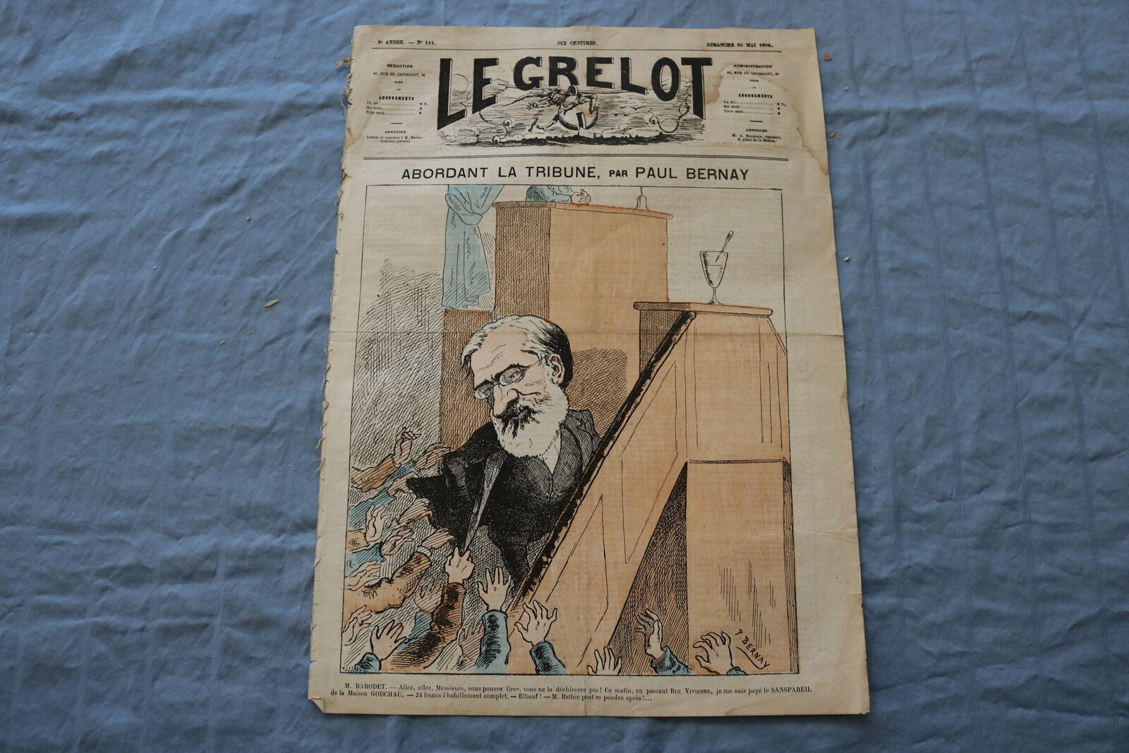 1873 MAY 25 LE GRELOT NEWSPAPER - ABORDANT LA TRIBUNE - FRENCH - NP 8623