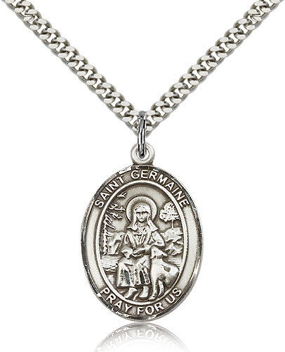 Saint Germaine Cousin Medal For Men - .925 Sterling Silver Necklace On 24 Ch...
