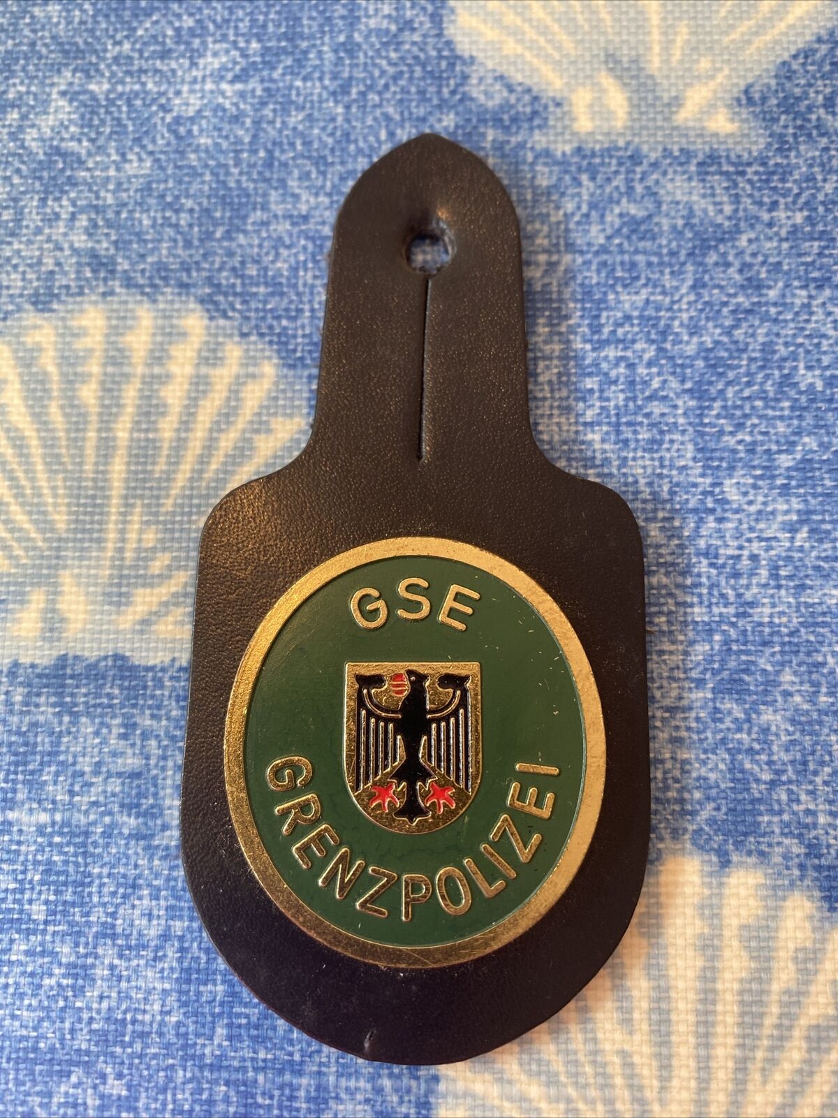 Vintage German Police Uniform Badge / Patch. Metal And Leather. GSE GRENZPOLIZEI