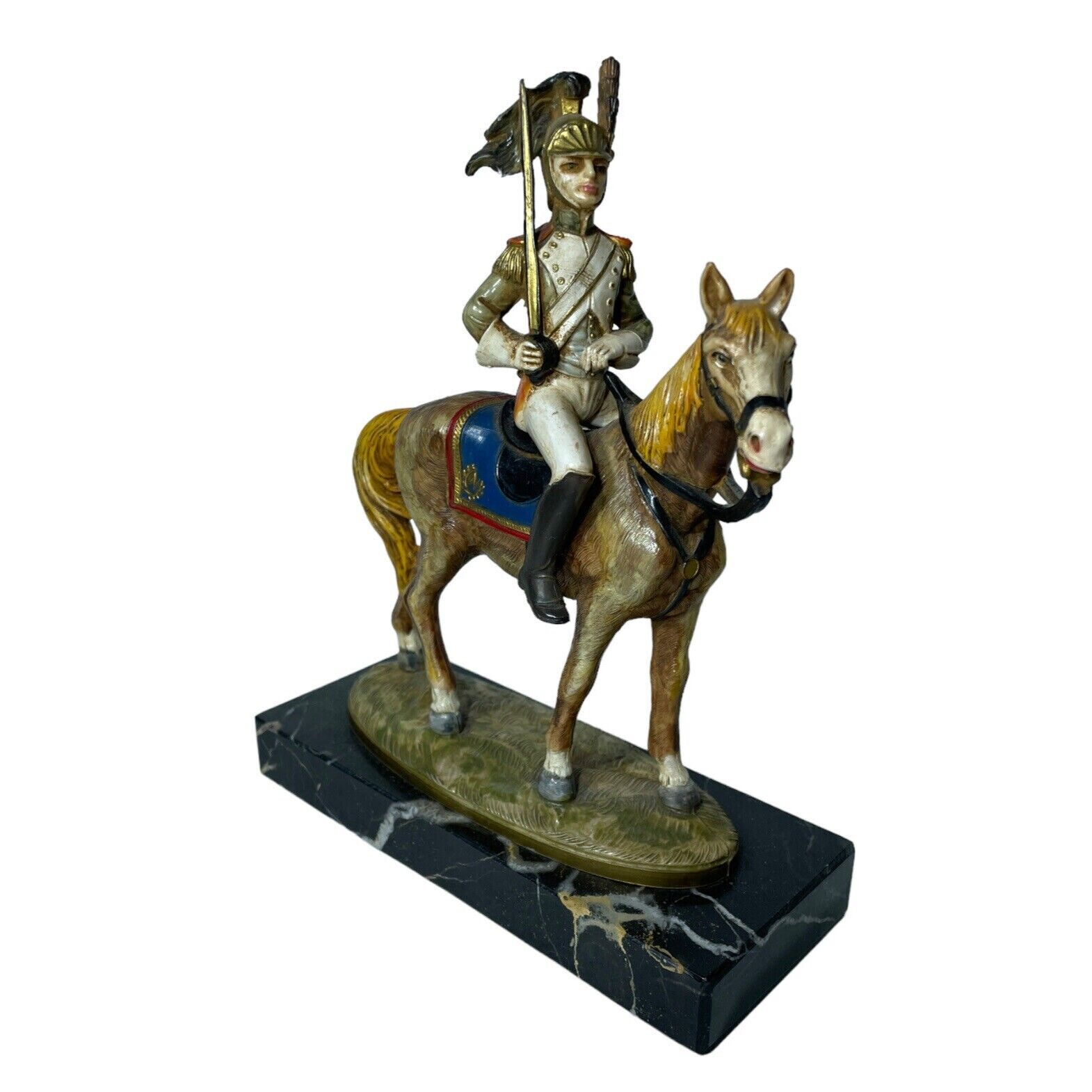 Vintage Depose Italy 426 French Soldier on Horse Figurine on Carrara Marble