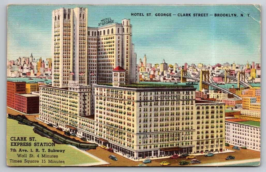  Hotel St. George Brooklyn NY New York Street Scene Cars Postcard