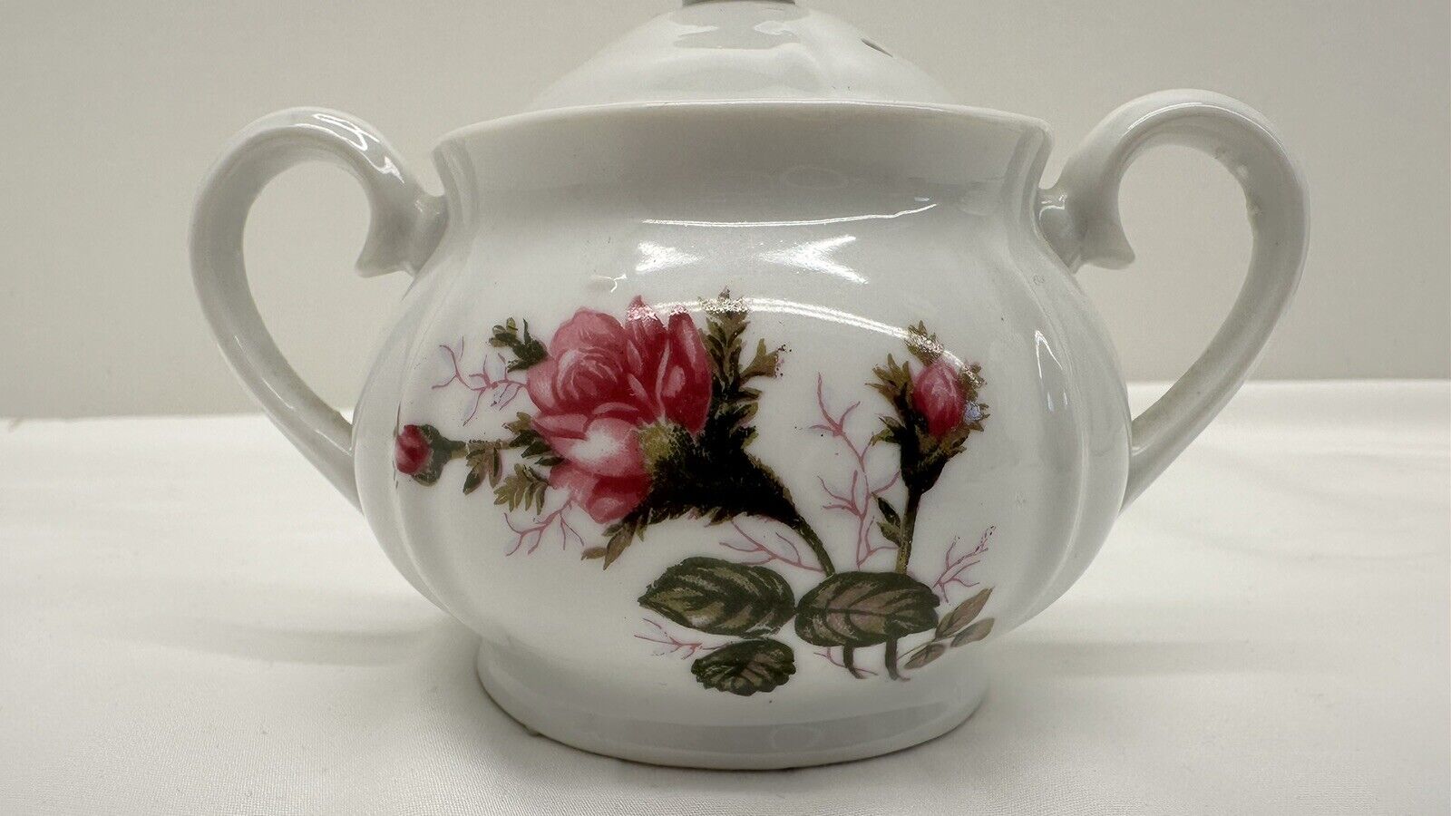 Vintage Moss Rose China Sugar Bowl With Lid