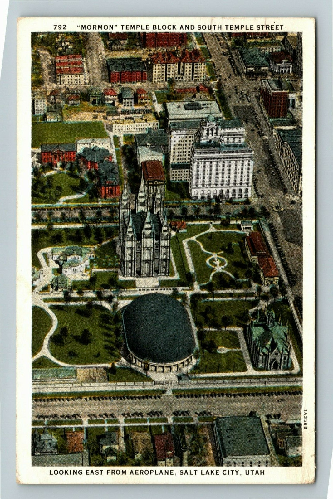 Salt Lake City Utah, MORMON TEMPLE BLOCK AND SOUTH TEMPLE Vintage c1934 Postcard