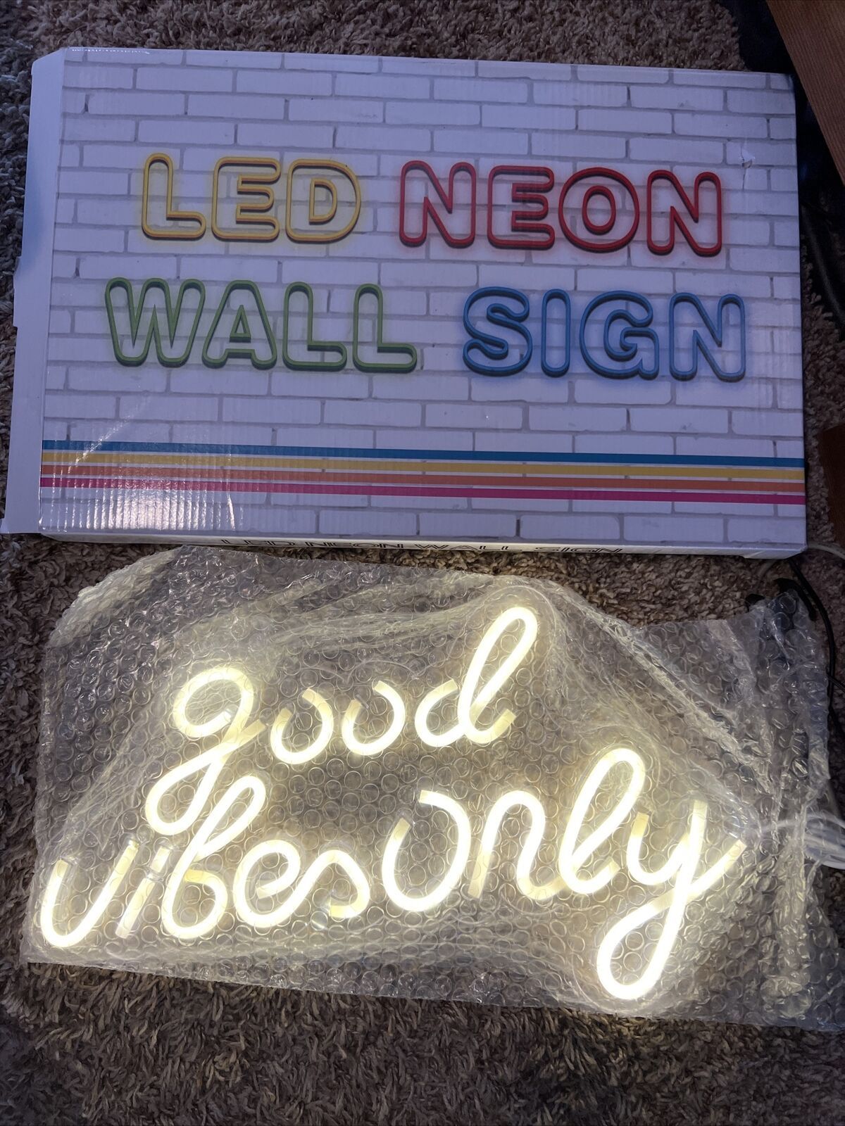 Slardar Good Vibes Only Neon Blue Wall Sign USB Dimmable Light 16.5 x 10 inches