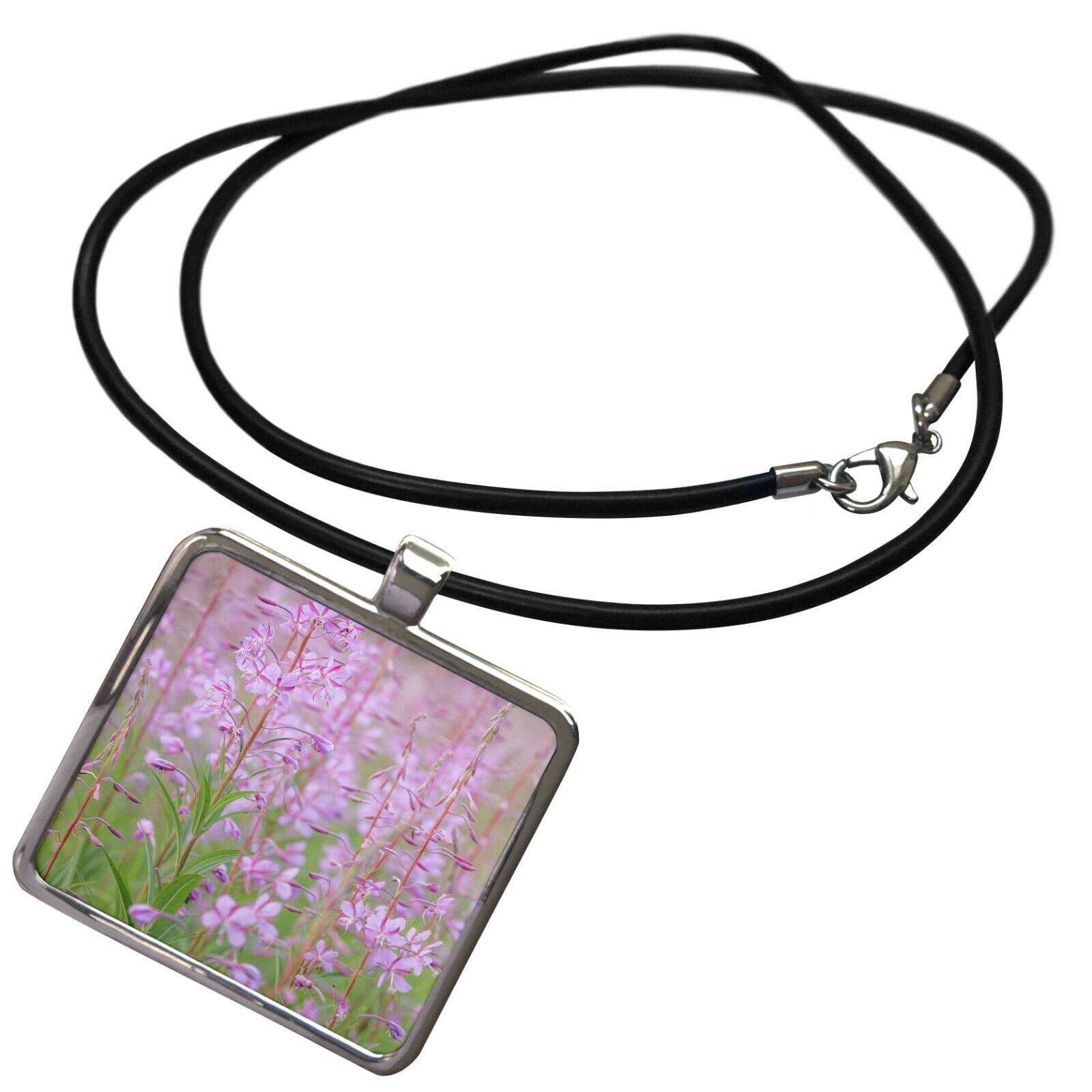 3dRose USA, Alaska, Valdez. Delicate pink fireweed flowers. Necklace With Rectan