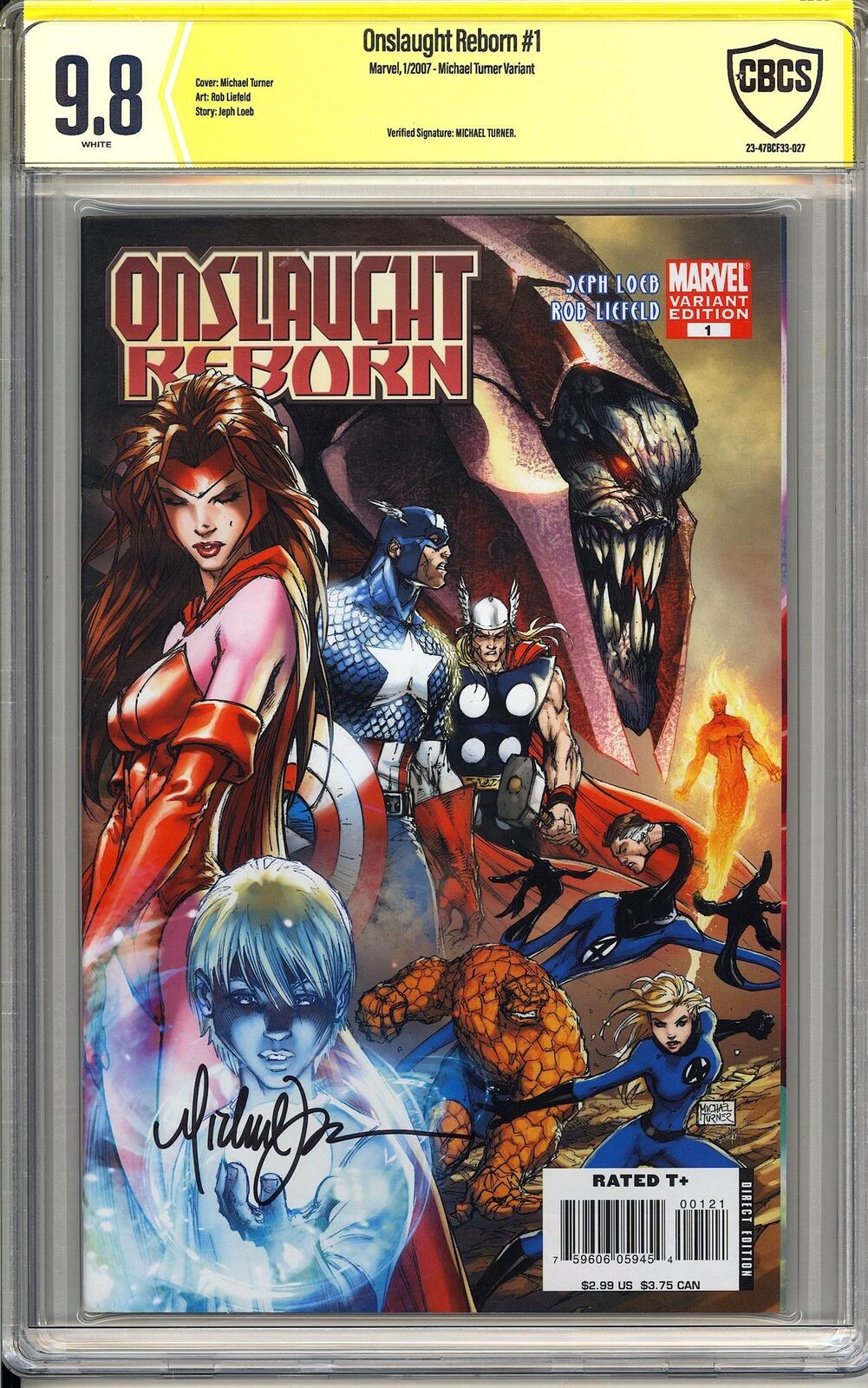 Onslaught Reborn #1 CBCS 9.8 2007 Signed by Michael Turner Variant Key 27