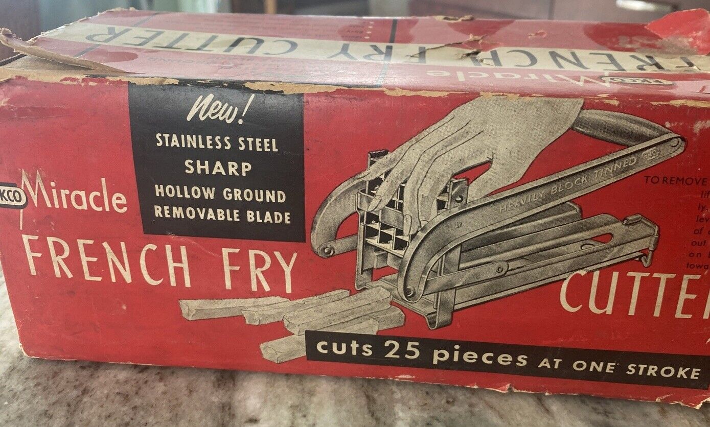 VTG Ekco Miracle French Fry Cutter Red Handle, Box Tomado Holland Kitchen Tool